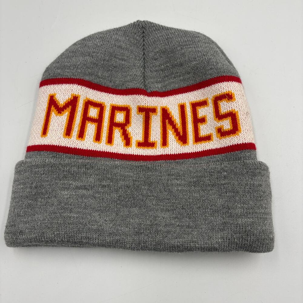United States Marine Corps USMC Knit Cap Beanie USA Made Gray Red Official